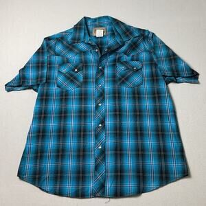 Vintage Wrangler Western Fashion Snap Shirt Plaid Short Sleeve Mens Size XL